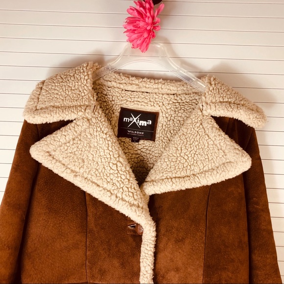 Maxima Wilsons Women Trim Suede Leather Long Coat - Picture 6 of 10